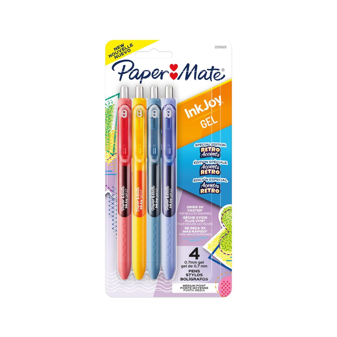 Paper MateInkJoy Gel Pens, Retro Accent Colors, Medium (0.7mm) Point, Retractable, 4 Count