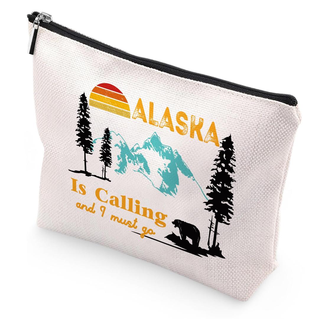 Alaska Gifts Makeup Bags - Alaska Is Calling Gifts Makeup Bags for Girls, Gifts for Women Cosmetic Bags, Canvas Makeup Bags Gifts for Her, Alaska Is Calling and I Must Go Cosmetic Makeup Bags