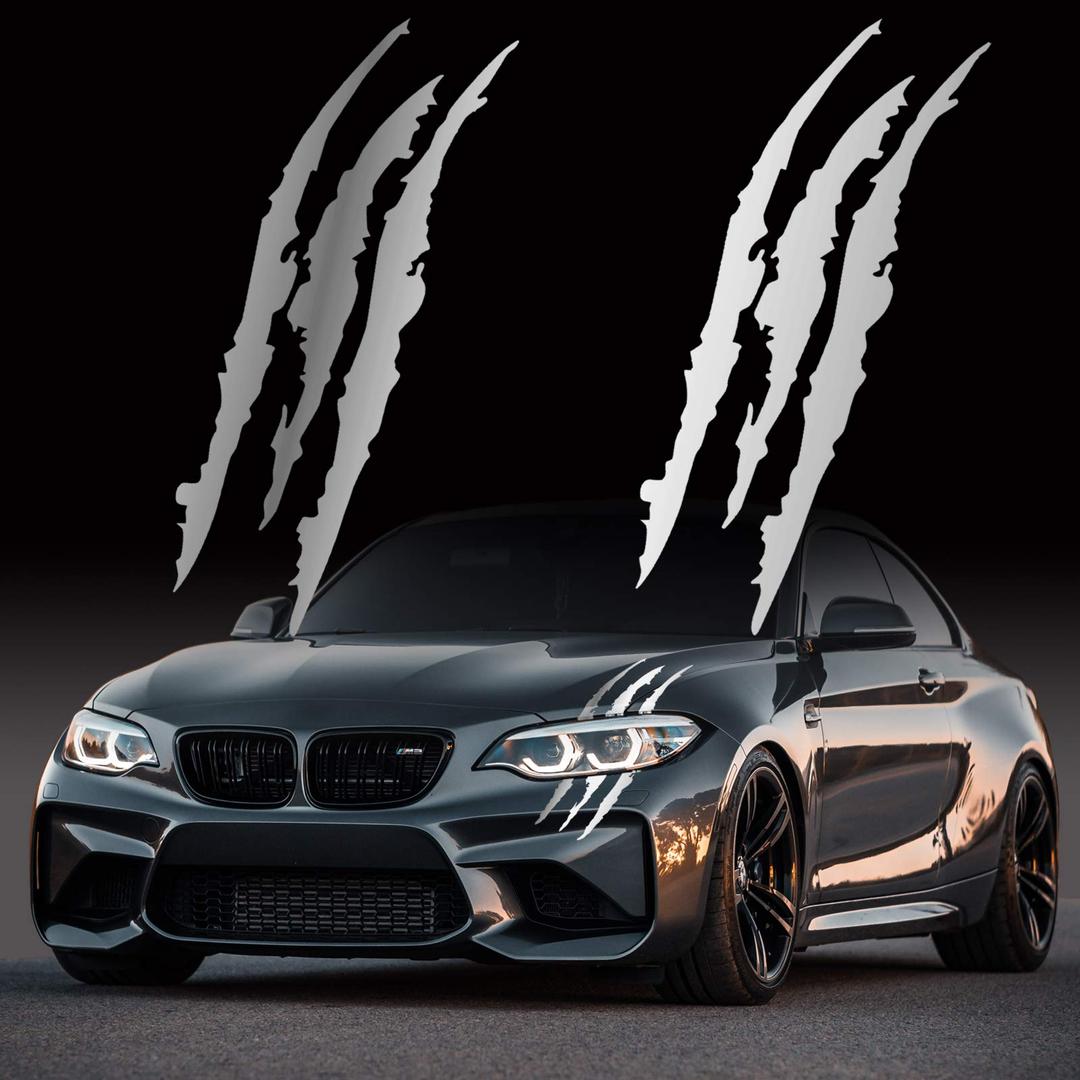 Claw MarksCar Headlight Decals Car Stickers Stripes Scratch Decal Vinyl for Sports Cars, Chrome Silver 15.8 in, 2pcs