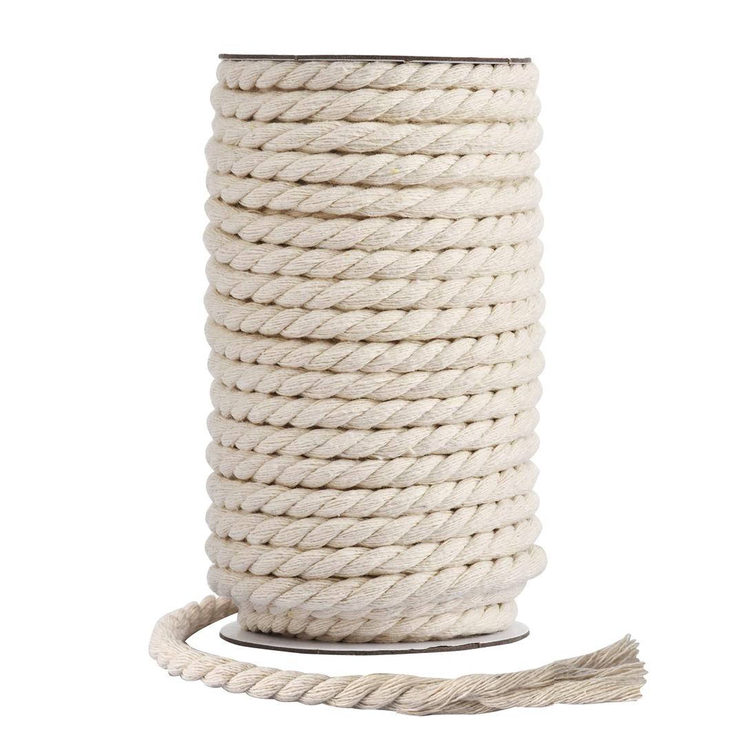 Cotton Cord 8mm x 20 Yards - Natural Unbleached Macrame Rope - 3 Strand Twisted Cotton Rope for Wall Hanging，DIY Craft Making，Plant Hangers，Knotting Decorative Projects (White)