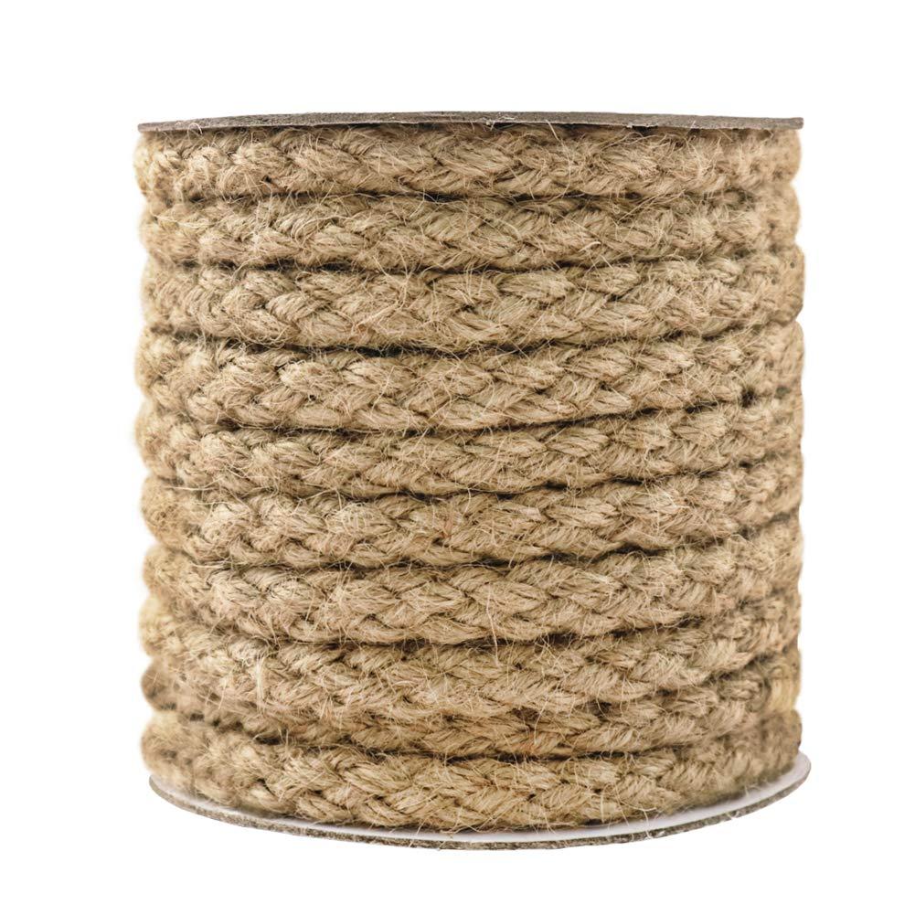 Tenn WellBraided Jute Rope, 25 Feet 11mm Thick Twine Rope for Crafting, Cat Scratching, Gardening, Bundling and Macrame Projects