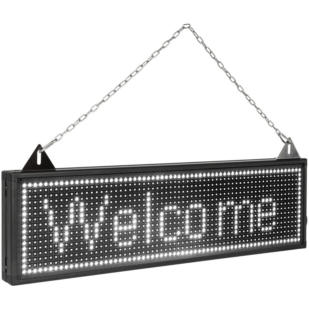 LED Scrolling Sign, 27" x 8" WiFi & USB Control P10 Programmable Display, Indoor White High Resolution Message Board, High Brightness Electronic Sign, Perfect Solution for Advertising