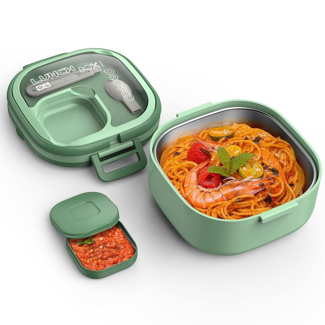 Single Layer Kid Bento Box,removable stainless steel compartment lunch box,Leak-Proof,Bento Box With Portable and Cutlery,BPA-Free,Dishwasher Safe,Green