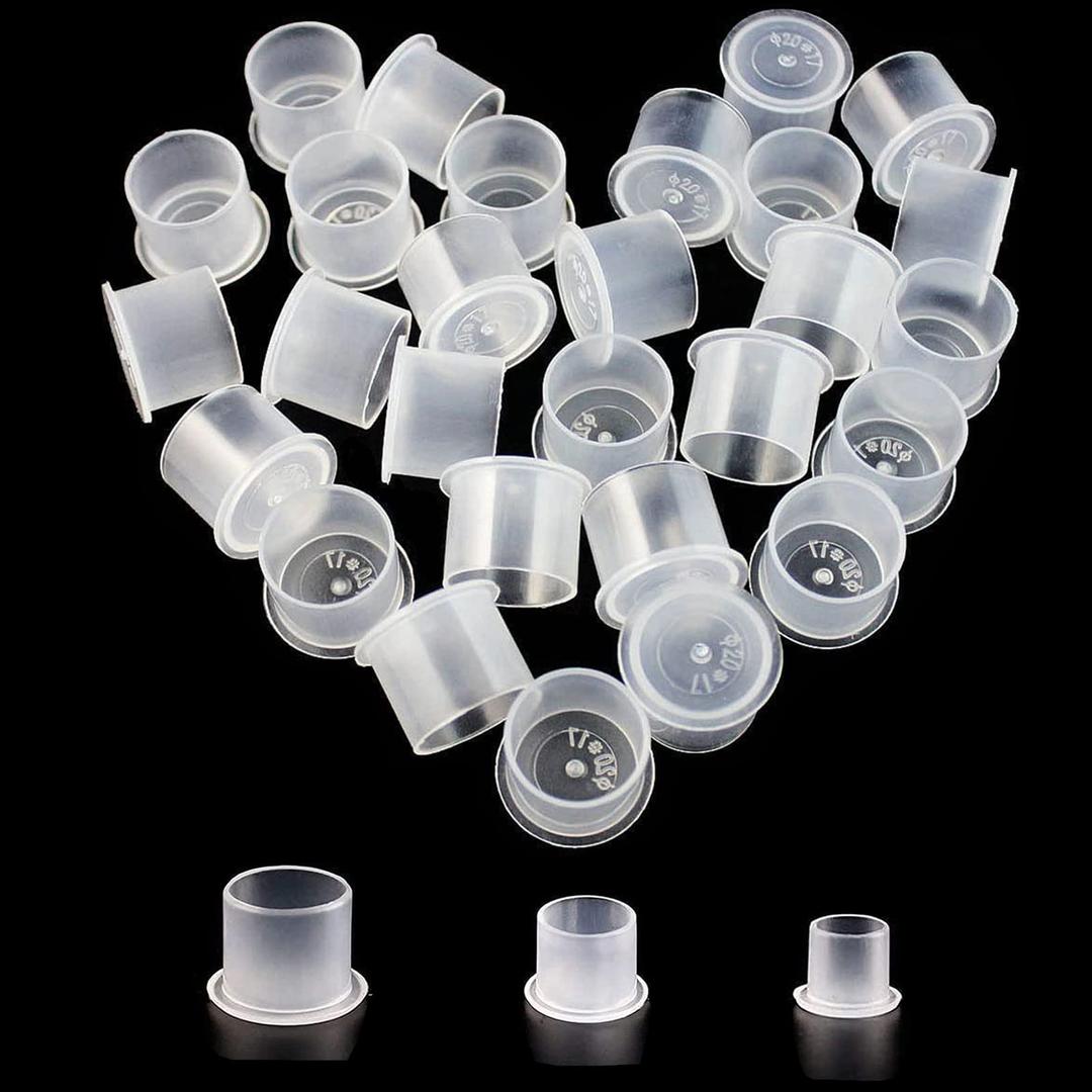 Yuelong 300pcs Ink Caps with Base Tattoo Ink Cups White Mixed #11 Small #14 Medium #17 Large Pigment Caps for Tattoo Permanent Makeup Container Cap Tattoo Accessory Tattoo Supplies Tattoo Kits