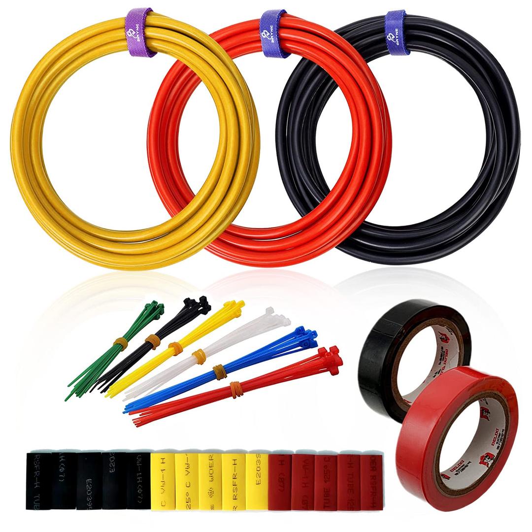 8AWG Soft Silicone Electrical Wire Flexible Cable Kit High and Low Temperature Resistant 1650 Strands 0.08mm Tinned Copper Wire for DIY, Home Appliances, RC Aircraft Car Battery etc.(3 Colors x 13ft)