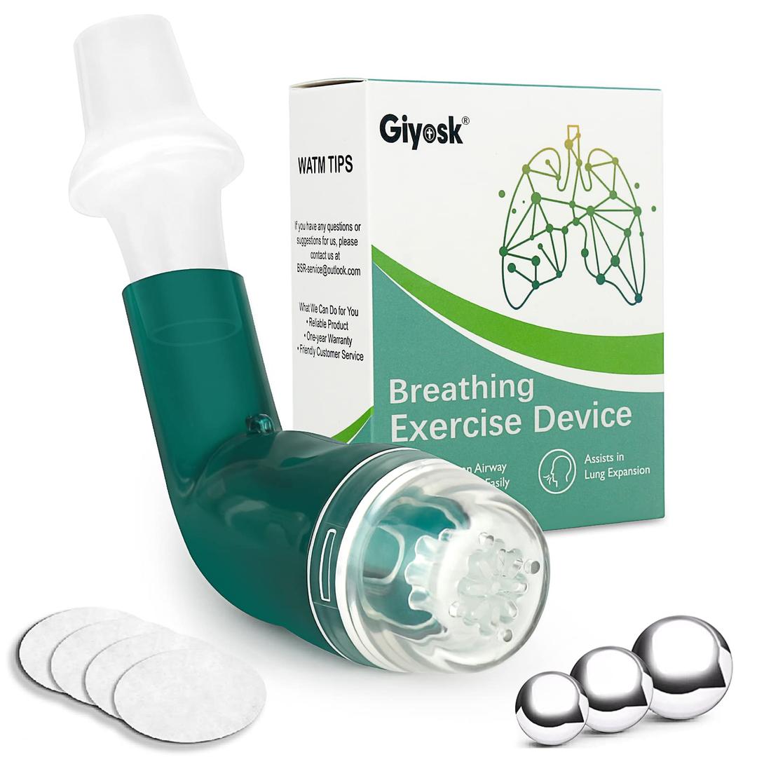 Breathing Exercise Device for Lungs, Lung Expansion and Mucus Relief Device, Portable Expiratory Breathing Exerciser with A Set of Accessories, Breathing Trainer for Lung Cleanse(Green)