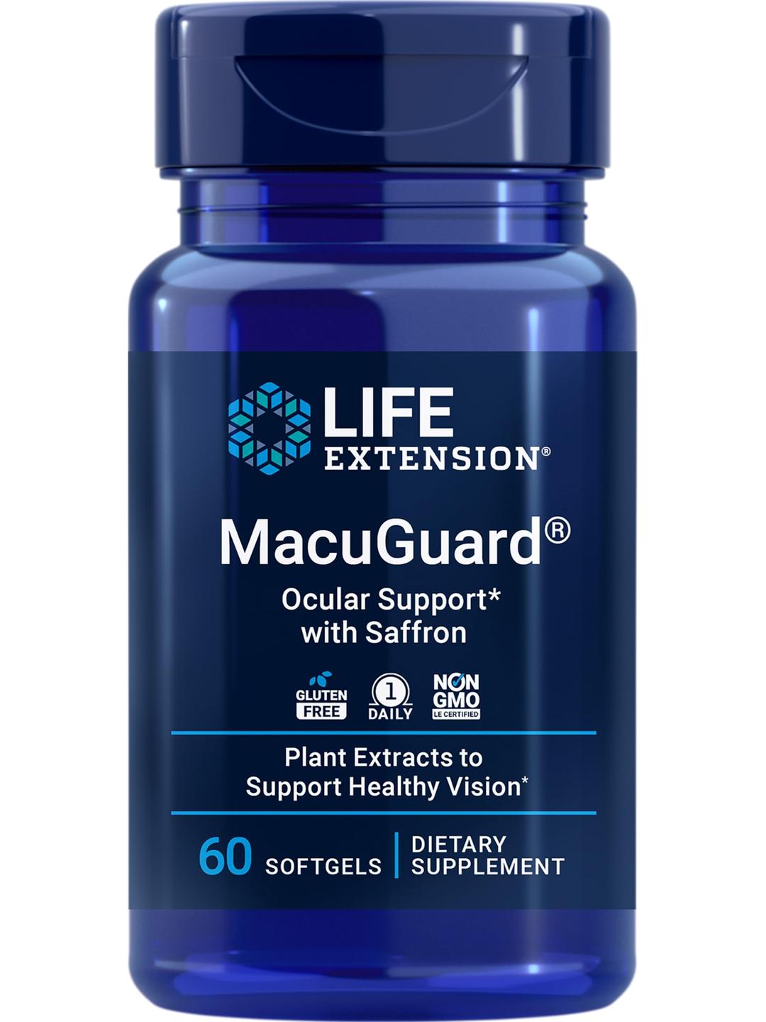 Life Extension MacuGuard Ocular Support with Saffron – Eye Health Supplement for Healthy Vision – with lutein, meso-zeaxanthin, zeaxanthin, saffron – Gluten-free, Non-GMO – 60 softgels