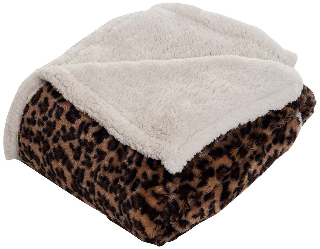 Sherpa Fleece Throw Blanket - 60-Inch Leopard Print Plush Couch Blanket by Lavish Home