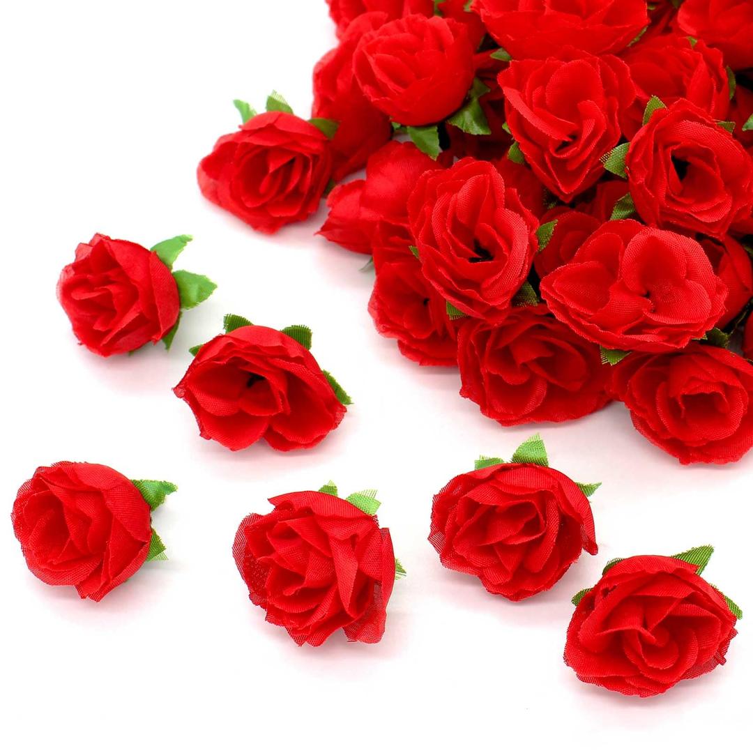 50pcs Artificial Roses Fake Roses 1.6" Flowers Bulk for Decoration, Red Mini Small Real Looking for Wedding Bouquets Bridal Shower Centerpieces Party Table Decoration