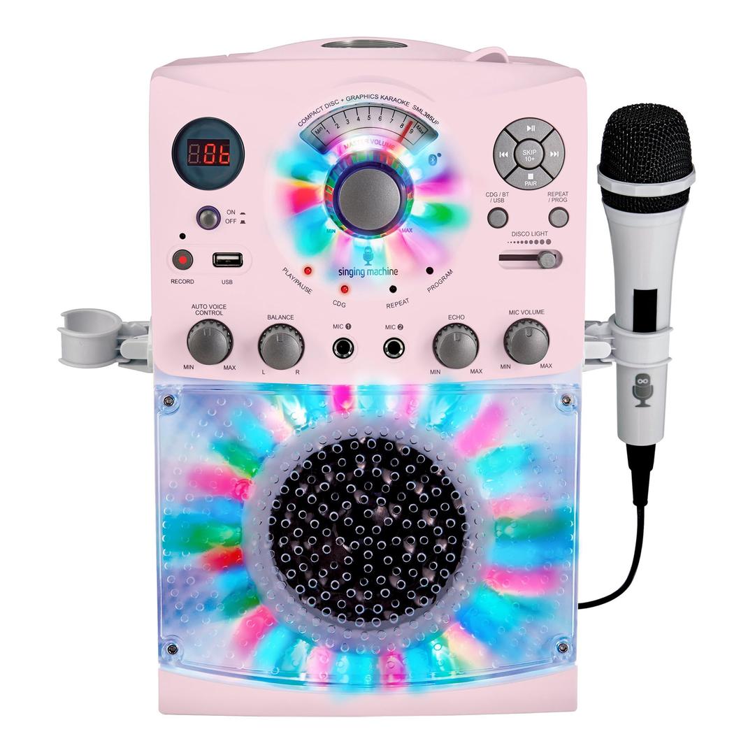 Singing MachinePortable Karaoke Machine for Adults & Kids with Wired Microphone, Rose Gold/Frosted Pink - Built-In Karaoke Speaker, Bluetooth with LED Disco Lights - Karaoke System with CD+G & USB