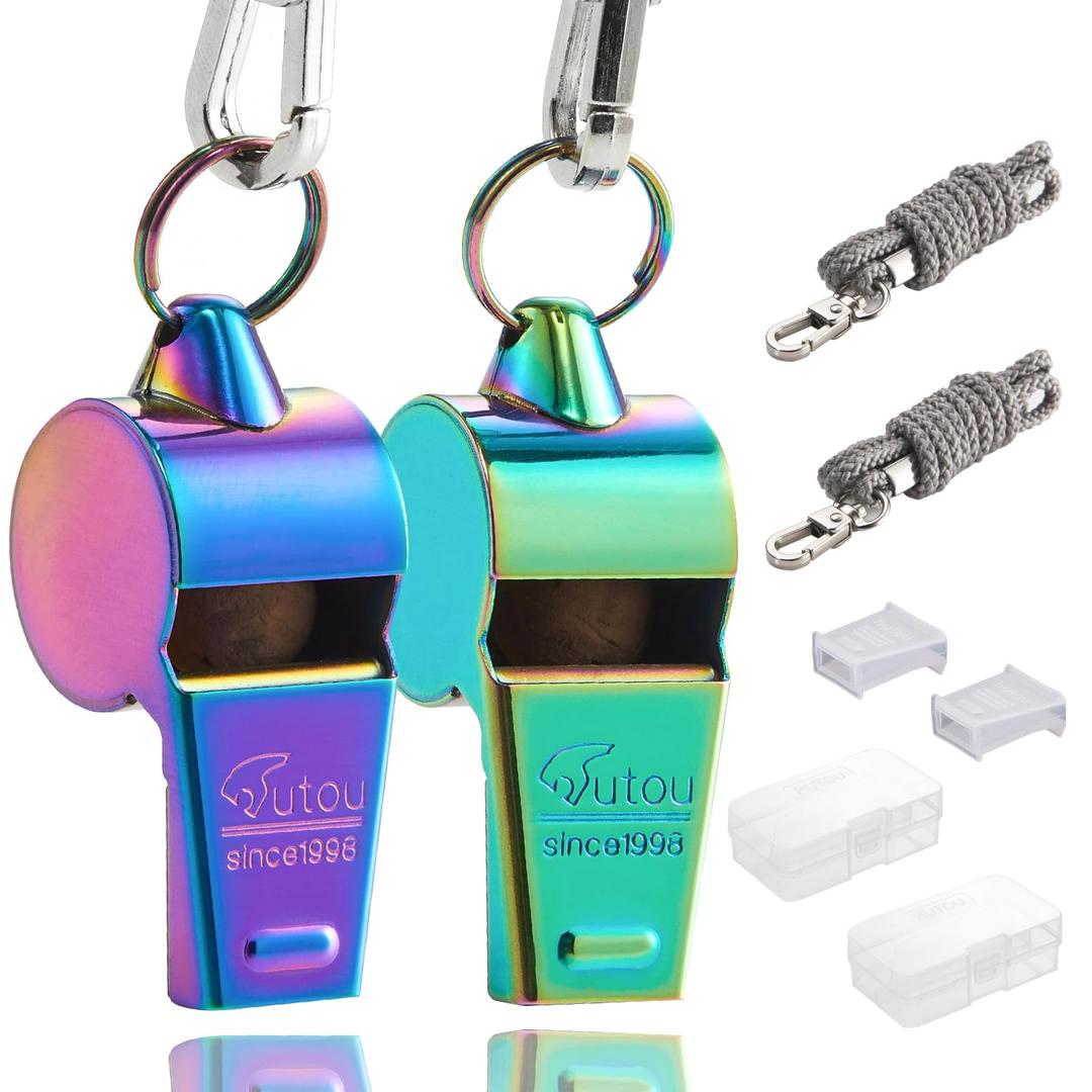 HUTOU Whistle Stainless Steel Coach Sports Whistle with Lanyard, Loud Crisp Sound Whistle Ideal for Coaches, Referees, and Official