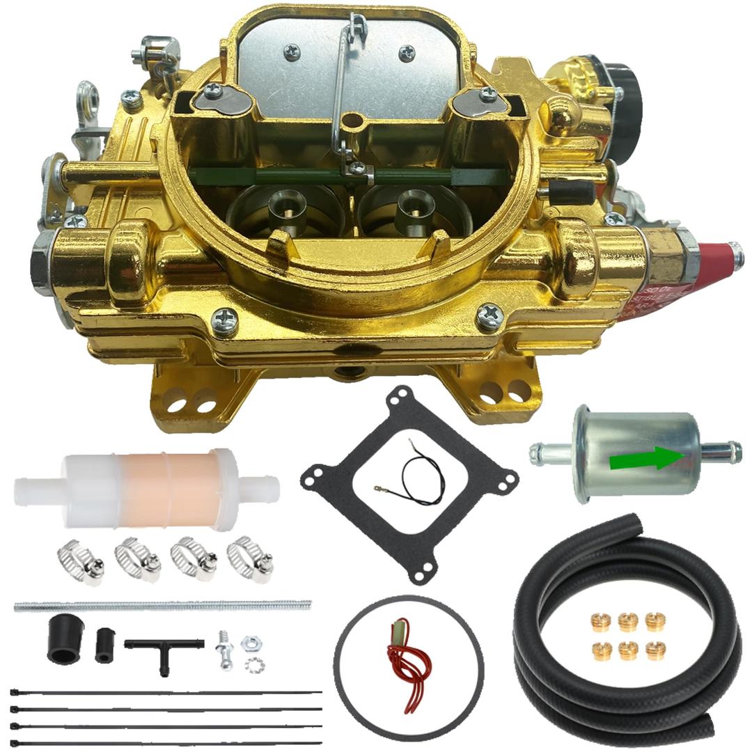 1409 4 Barrel Marine Carburetor Performer Replacement for 600 CFM Square Bore Air Valve Electric Choke Marine Engine Carburetor (Golden)