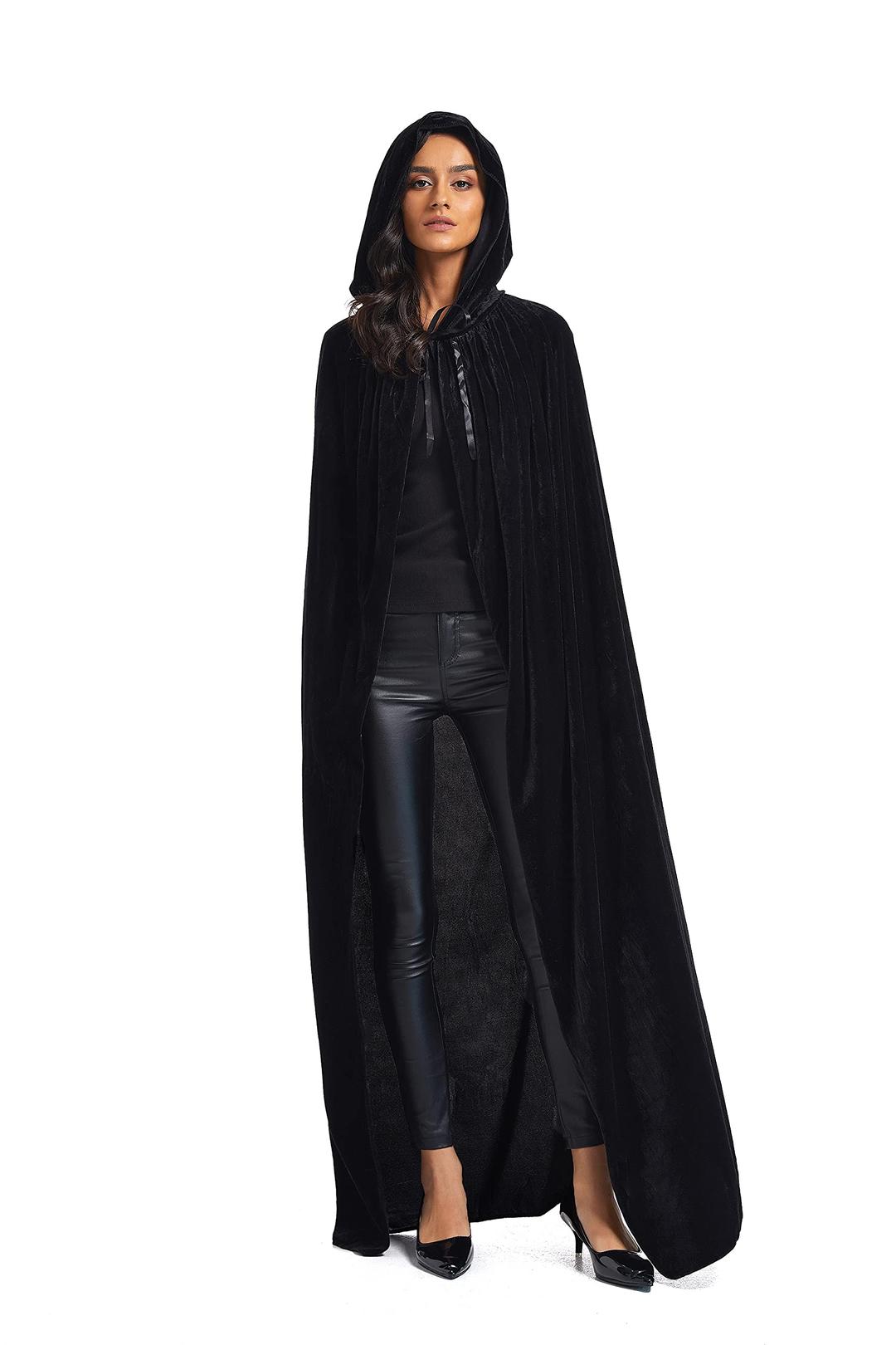 EvlatteVelvet Cloak, Adult Hooded Cloak Velvet Cape Halloween Witch Costume for Men and Women Cosplay Costumes