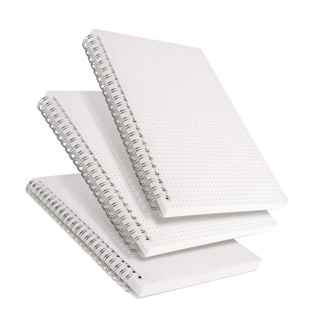 RETTACY Bullet Dotted Journal, 3-Pack, A5 Spiral Dotted Notebook with 160 Pages per Pack, 5.7" × 8.3", Medium Size, 100 GSM Thick Paper, Flexible Plastic Cover, Bullet Journaling, Planning, Tracking