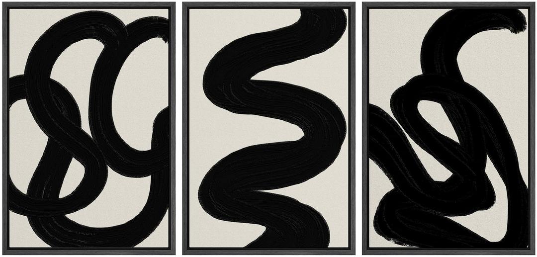 SIGNLEADER Framed Canvas Print Wall Art Set Duotone Minimal Dark Brush Stroke Landscape Abstract Shapes Illustrations Modern Art Boho Decorative for Living Room, Bedroom, Office - 16"x24"x3 BLACK