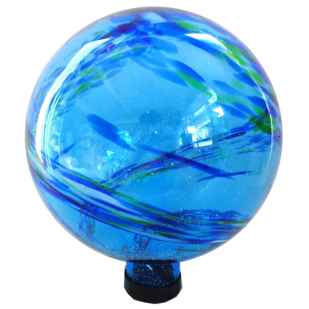 Gardener Select (16BFG04 Blue Green Swirl Glass Gazing Globe - Decorative Glass Gazing Globe/Ball/Sphere Lawn Ornament for Gardens (10 Inch,)