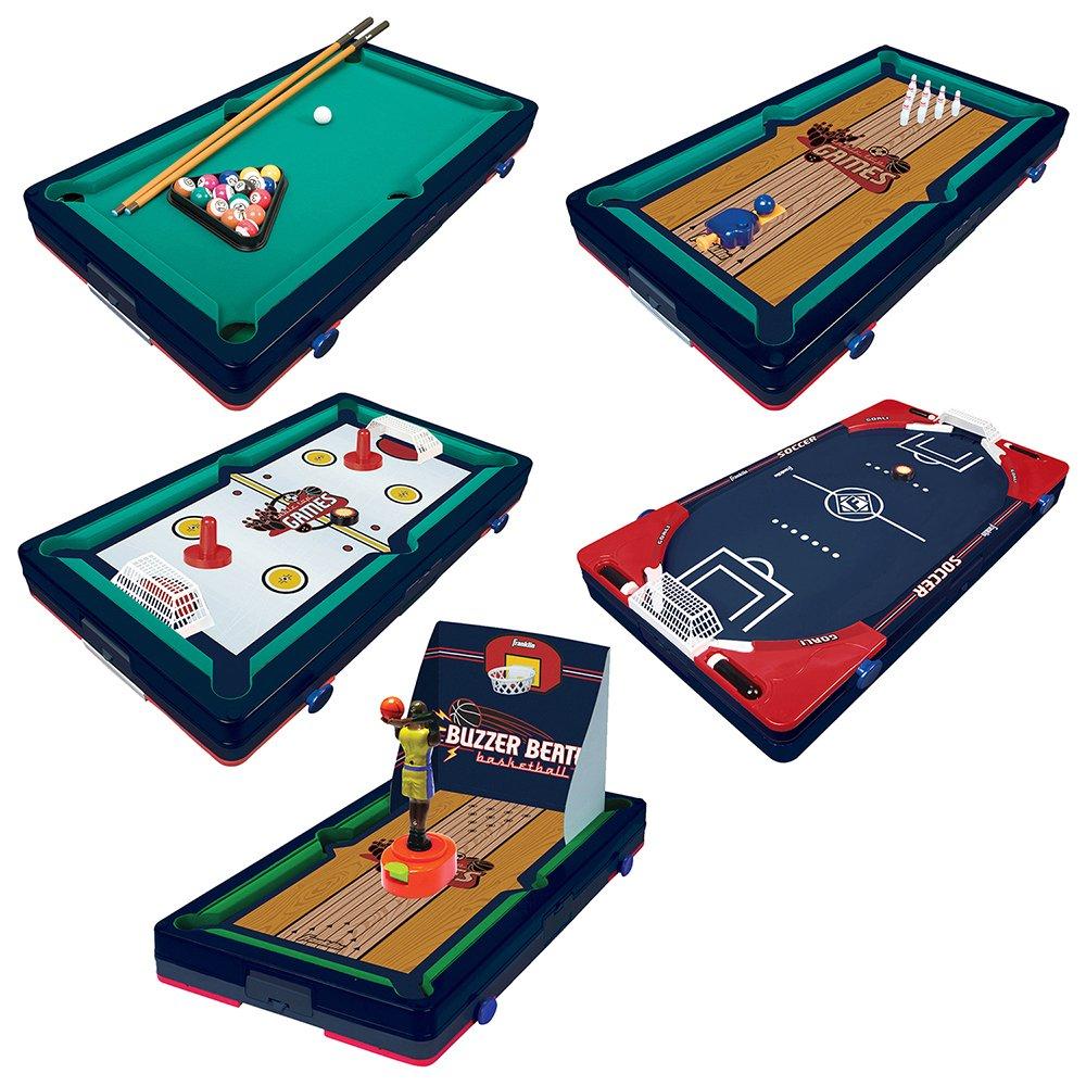 Franklin SportsTable Top Sports Game Set - 5-in-1 Sports Center Indoor Sports Games - Tabletop Soccer, Basketball, Hockey, Bowling + Pool