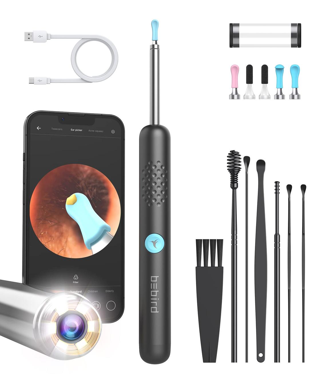 BEBIRDWax Removal Tool: R1 Upgraded Ear Canal Cleaner with 1080P Camera, Smart Visual Wax Remove Kits with 6 LED Lights & Multi Replacement Tip for Daily Cleaning Ear