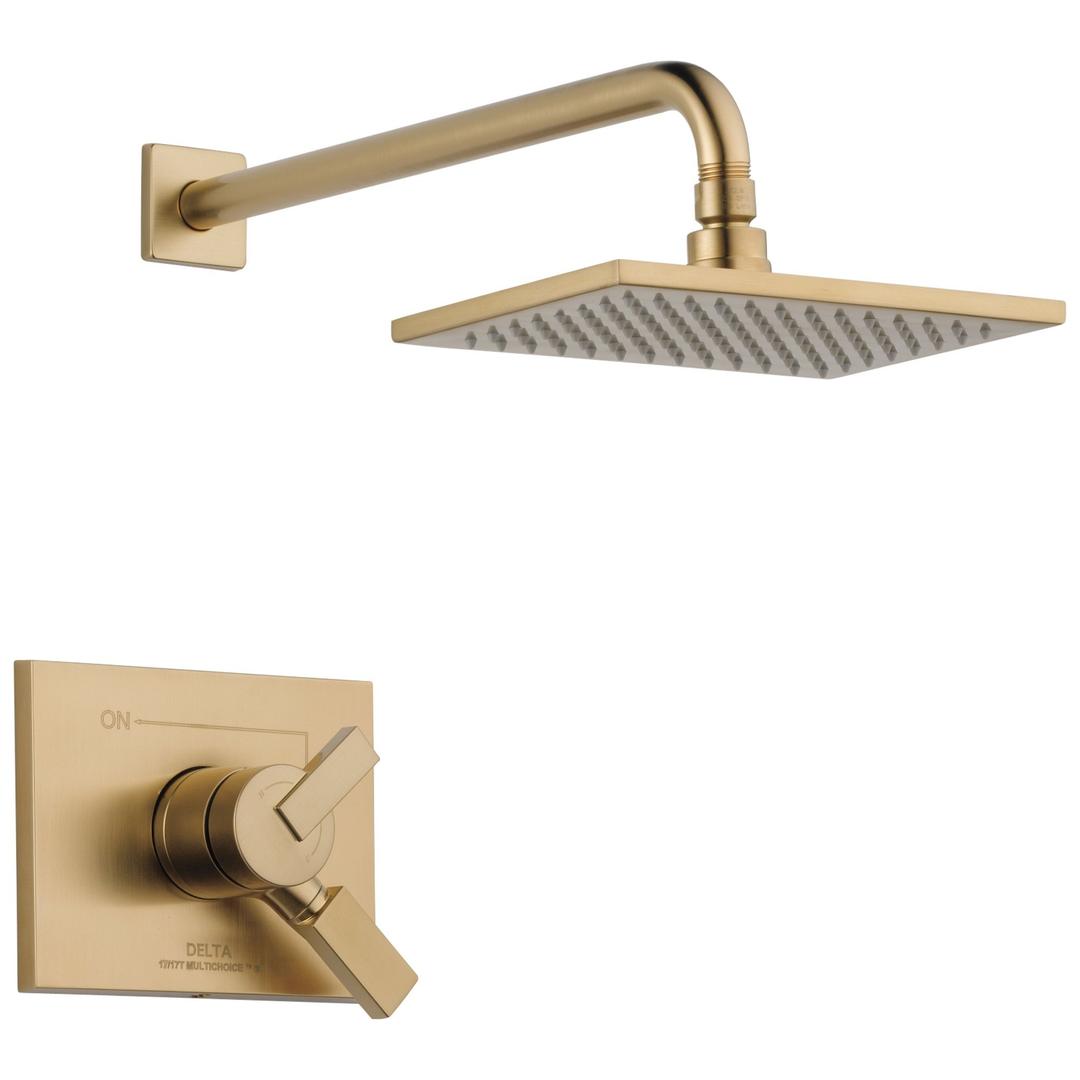 DeltaFaucet Vero 17 Series Dual-Function Shower Trim Kit with Single-Spray Touch-Clean Rain Shower Head, Champagne Bronze T17253-CZ (Valve Not Included)