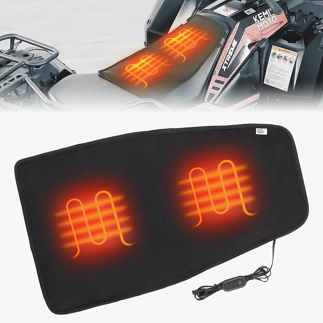 KEMIMOTO Motorcycle Seat Cushion ATV Heated Seat Pad for Motorcycle, Snowmobile, and ATV with Universal Fit Compatible with Polaris Sportsman Fourtrax Can-Am Kawasaki Yamaha Arctic Cat