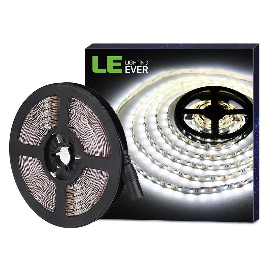 LE Bright LED Strips Lights 5M, 3600 Lumen, 300 SMD 5050 LEDs, Daylight White, 12V Light Strip for Kitchen Cabinet, Bookcase, Mirror and More [Energy Class A]