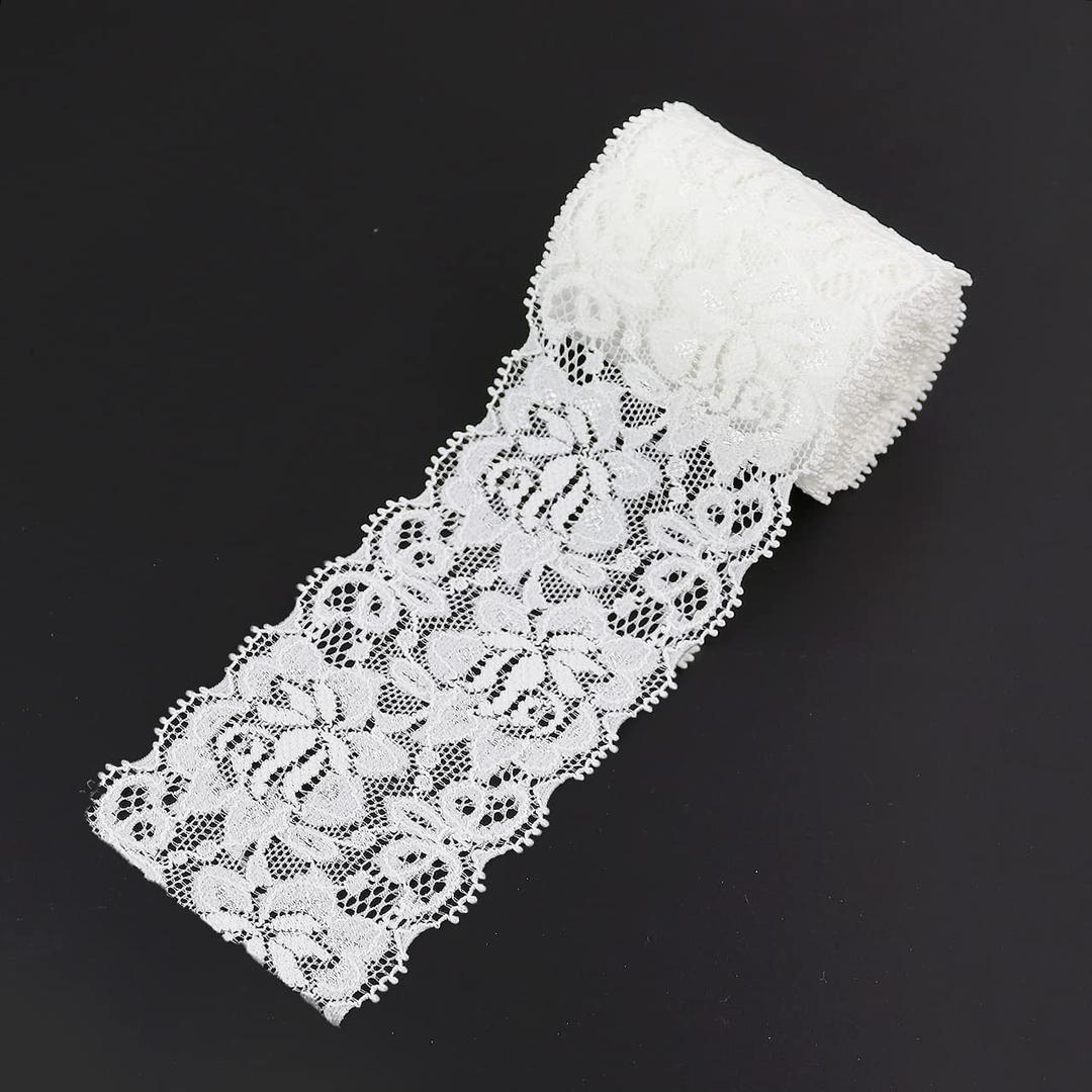 2.4 Inch White Lace Ribbon,Sewing Lace Trim, Elastic Stretchy Lace Fabric - 5 Yard,Perfect for Crafting,Sewing Making,Gift Wrapping and Bridal Wedding Decorations