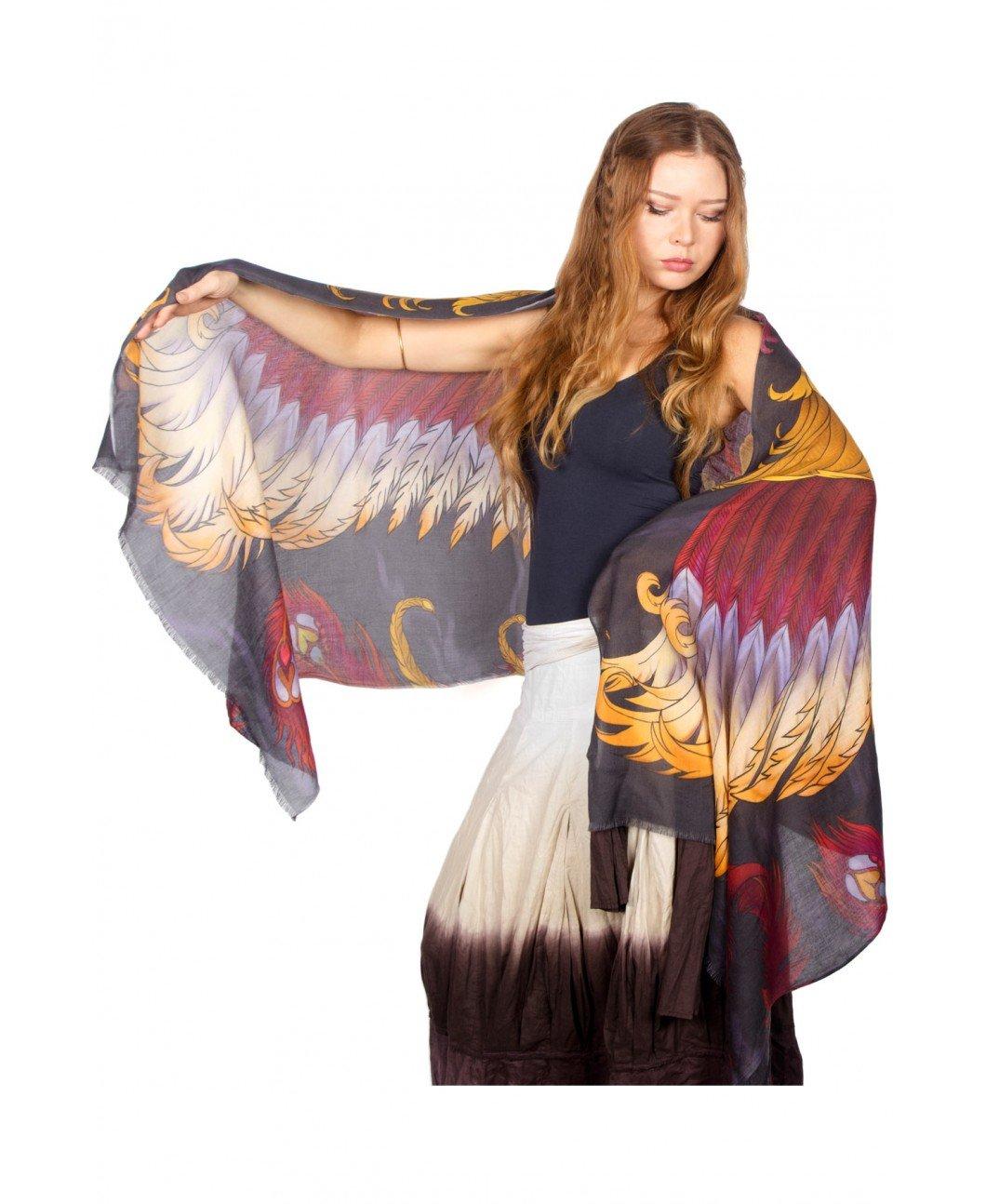 Bird feathers Hand Painted & Printed Pure Cotton Shawl Scarf