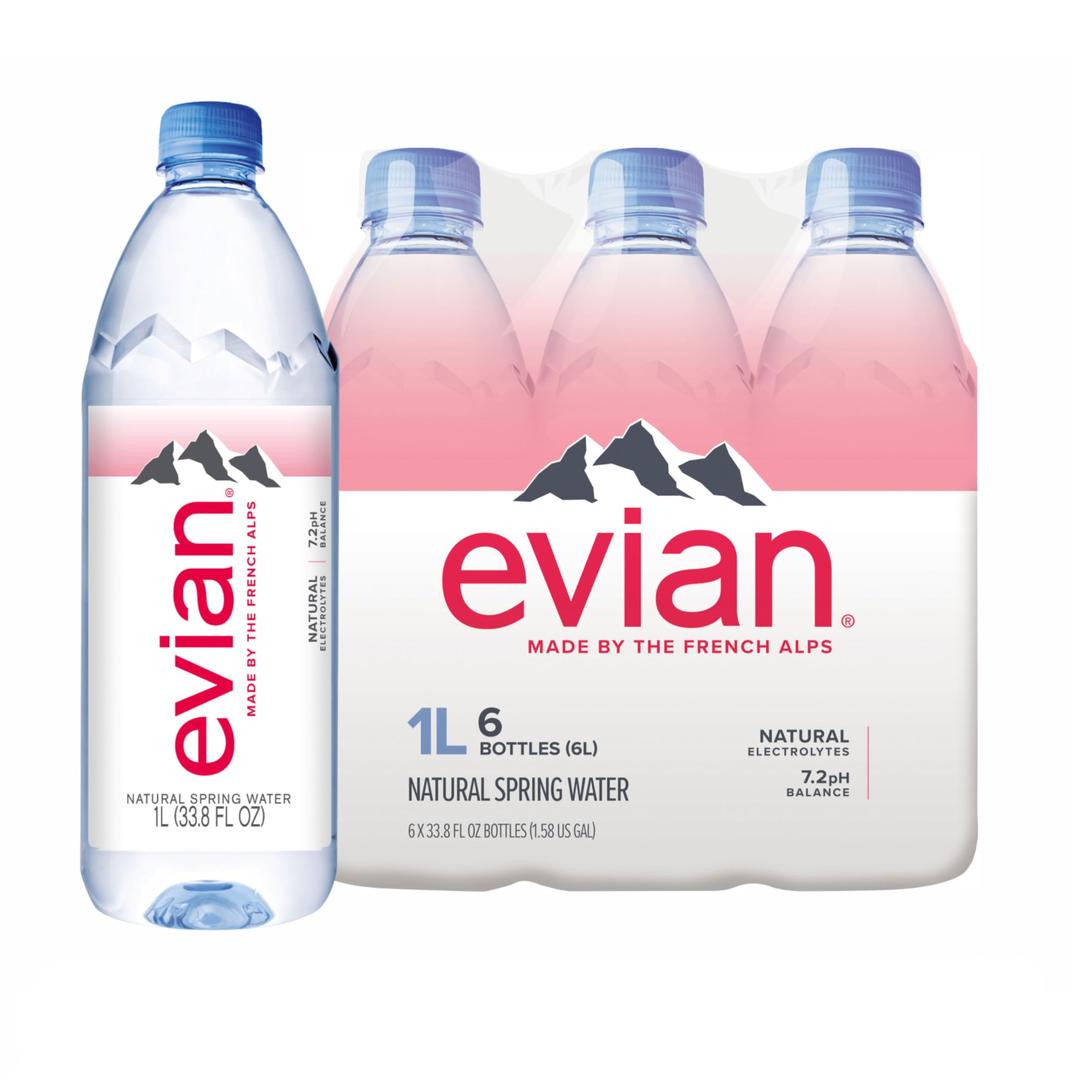 Evian Natural Spring Water, 1 L bottles, 6 pack