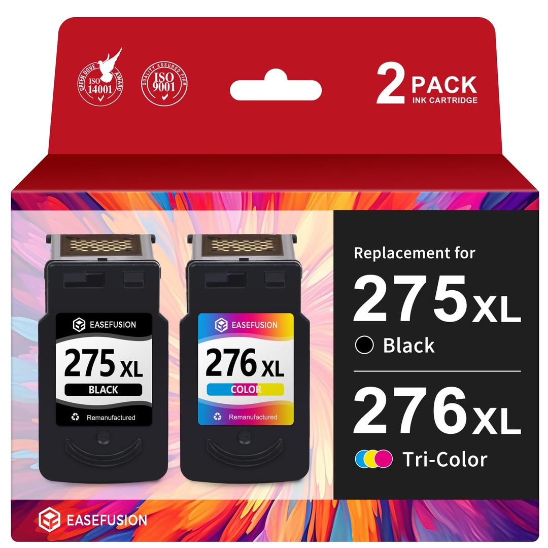 275XL 276XL Replacement for Canon Ink 275 and 276 PG-275 CL-276 Black Color Ink Cartridges Combo Pack for Canon Pixma TS3522 TR4720 TS3500 TR4700 TR4722 TS3520 Printer Ink Cartridges