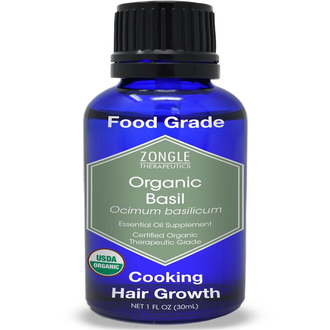 Organic, Basil Essential Oil, Food Grade – 100% Pure, Basil Oil, by Zongle Therapeutics, 1 OZ