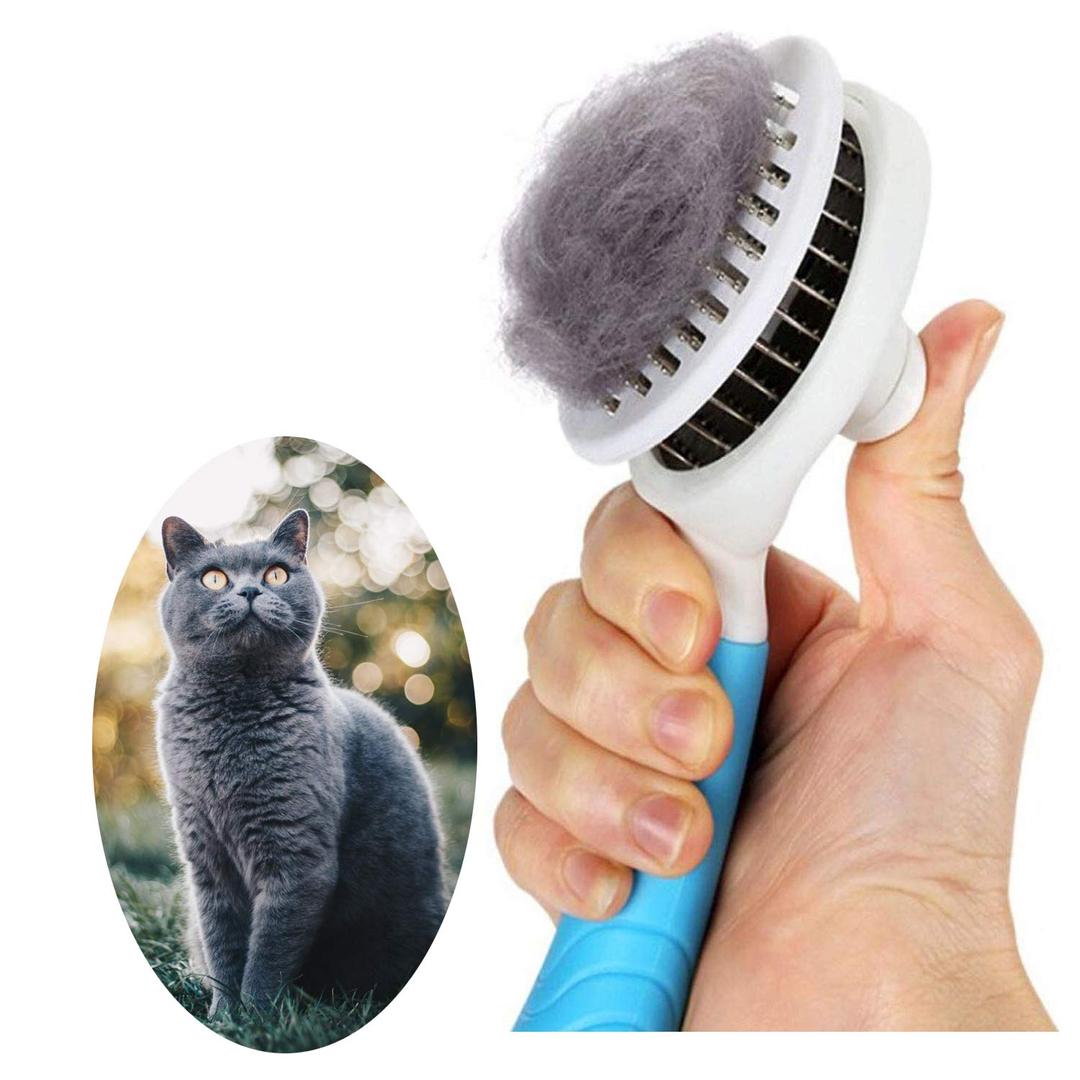 Cat Grooming Brush, Self Cleaning Slicker Brushes for Dogs Cats Pet Grooming Brush Tool Gently Removes Loose Undercoat, Mats Tangled Hair Slicker Cat Brush for Shedding Upgraded(BLUE)