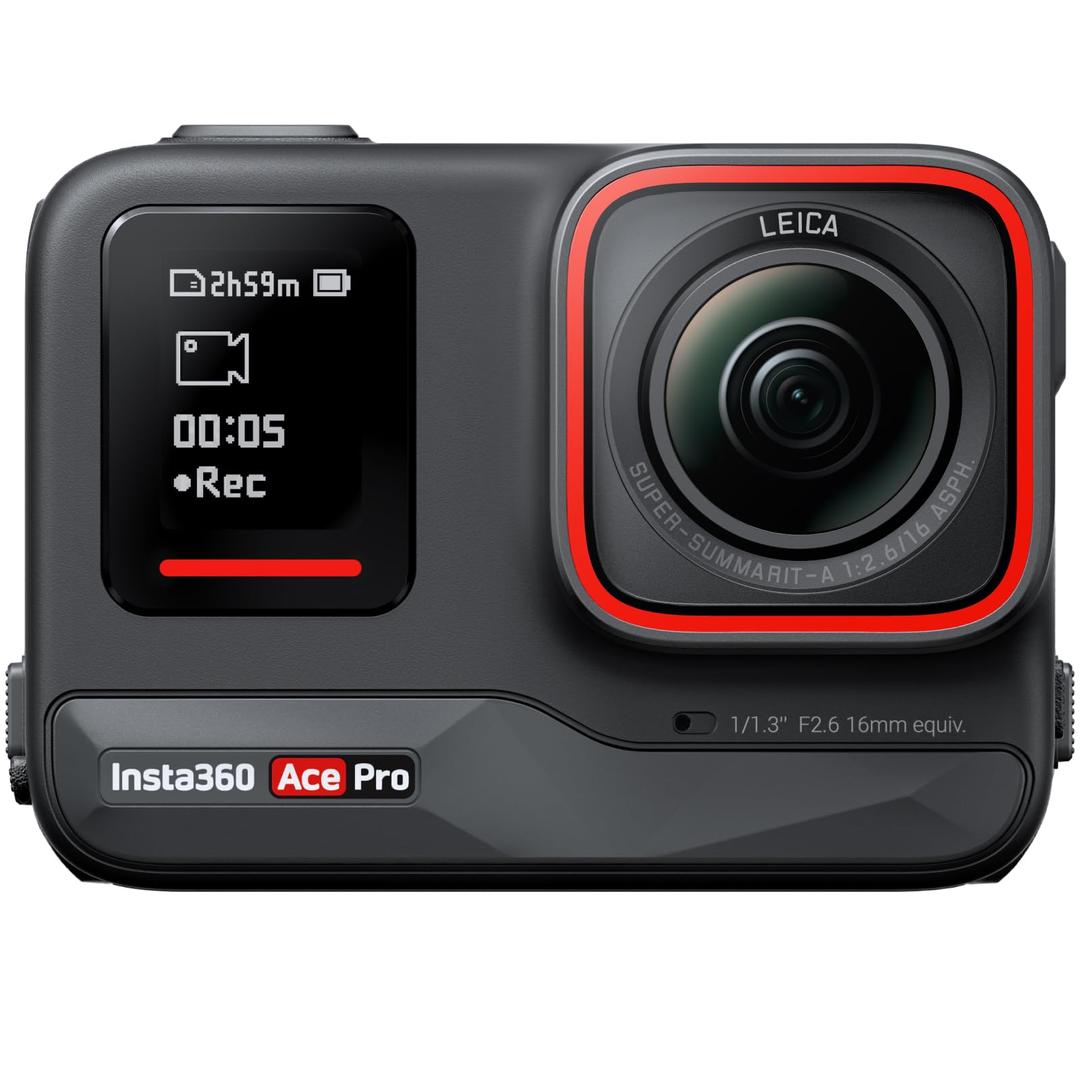 Insta360Ace Pro - Waterproof Action Camera Co-Engineered with Leica, Flagship 1/1.3" Sensor and AI Noise Reduction for Unbeatable Image Quality, 4K120fps, 2.4" Flip Screen & Advanced AI Features.