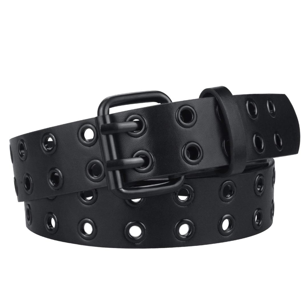 maikunGrommet Leather Belts for Men, Mens Black Belt, Studded Belt Punk Accessories