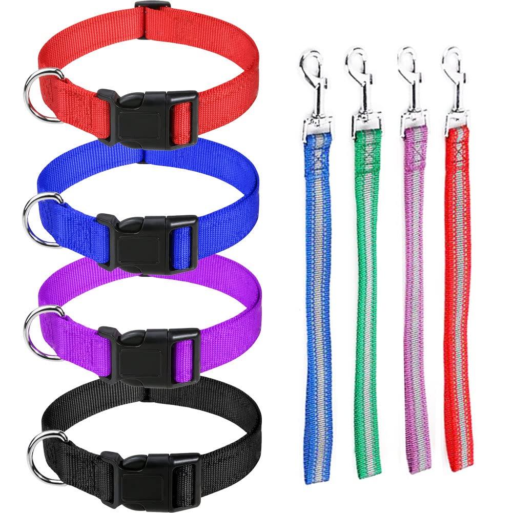 8 Pieces Goat Lead and Goat Collars Set, Nylon 11 inch Goat Lead with Reflective Strip Design and Nylon Goat Collar for Small Farm Animal Goat Cow Horse Sheep (Multicolor)