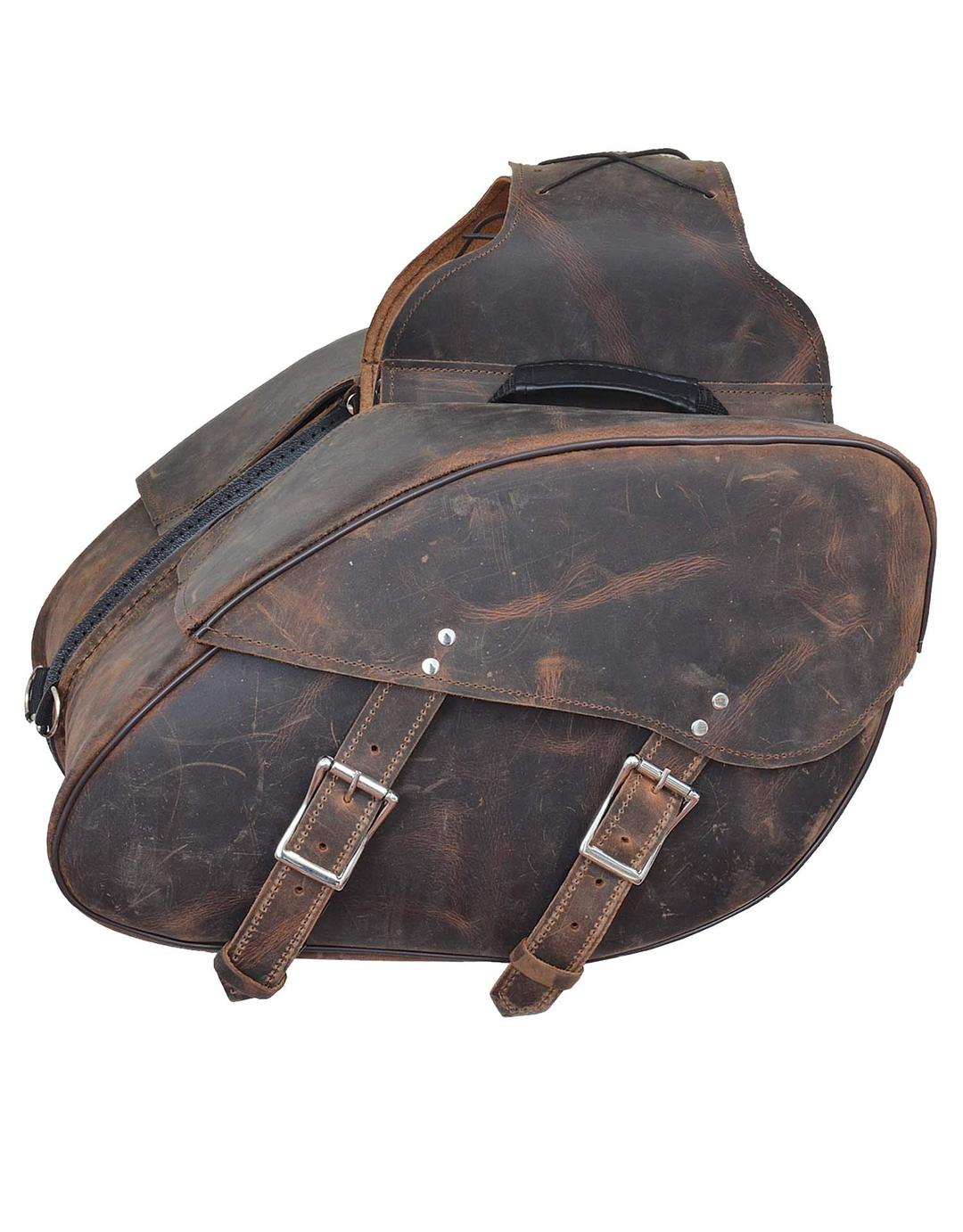 Motorcycle 2 Pc Large Distressed Brown Real Leather Saddlebag Luggage