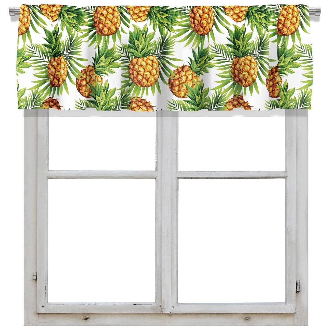 Blackout Pineapples Palm Leaves Rod Pocket Short Window Curtain Valance for Kitchen Bedroom Decor, 52" x 18", Light Green and Yellow, 1 Panel