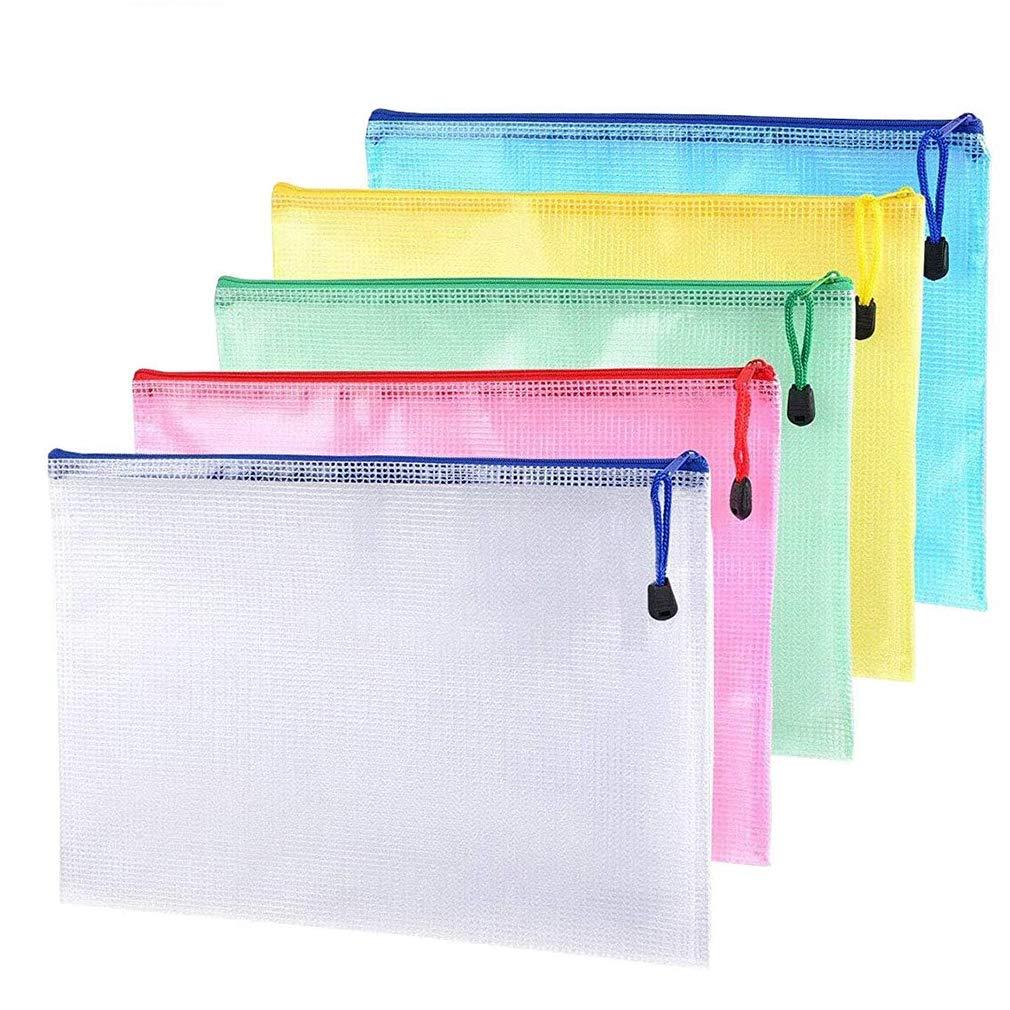 Plastic Wallets A4 5 Pcs Zip Lock Bags Document Folder File Zipper Bags Plastic Pockets Wallets Folder Extra Thick for School, Office, Homework,File Storage, Paper Organization 5PCS (A4 Zip Bag)