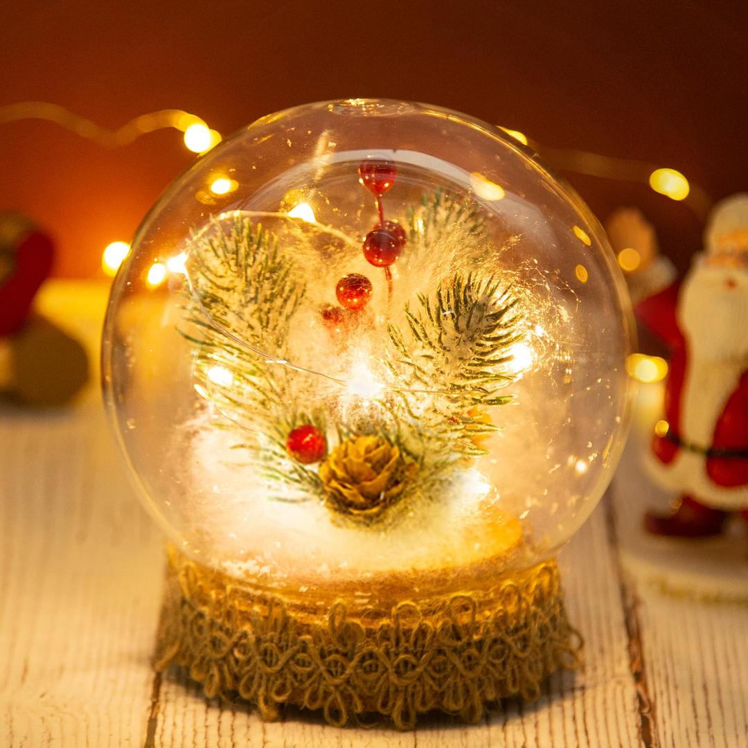 MJ PREMIER Christmas Decorations, Decorative Glass Battery Powered LED String Lights Ball Shape Xmas Tree Table Decorations Lighted Globes with Timer for Mantel Fireplace Tabletop 5.1''x3.9''