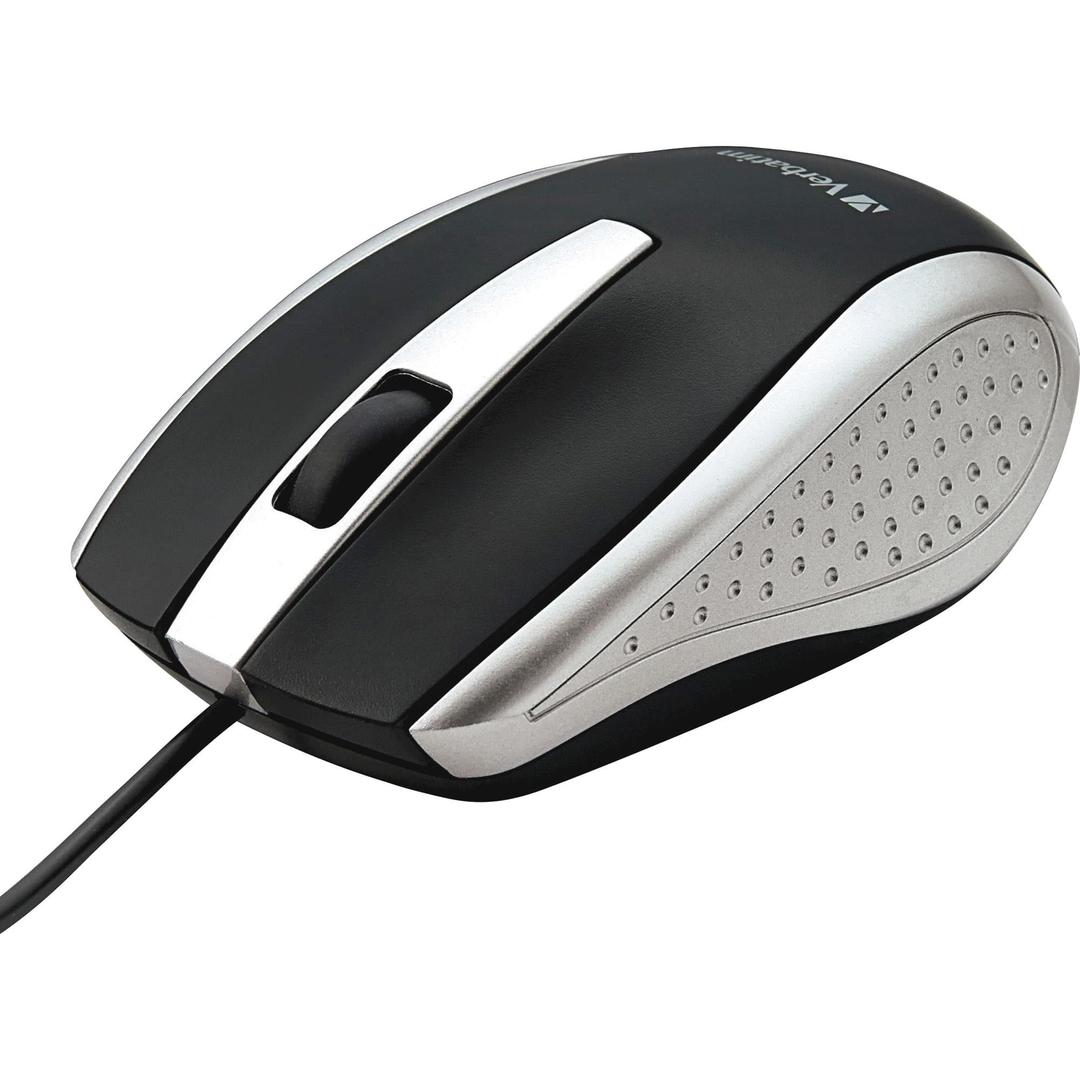 VerbatimWired USB Computer Mouse - Corded USB Mouse for Laptops and PCs - Right or Left Hand Use, Silver 99741 1.4" x 2.4" x 3.9"