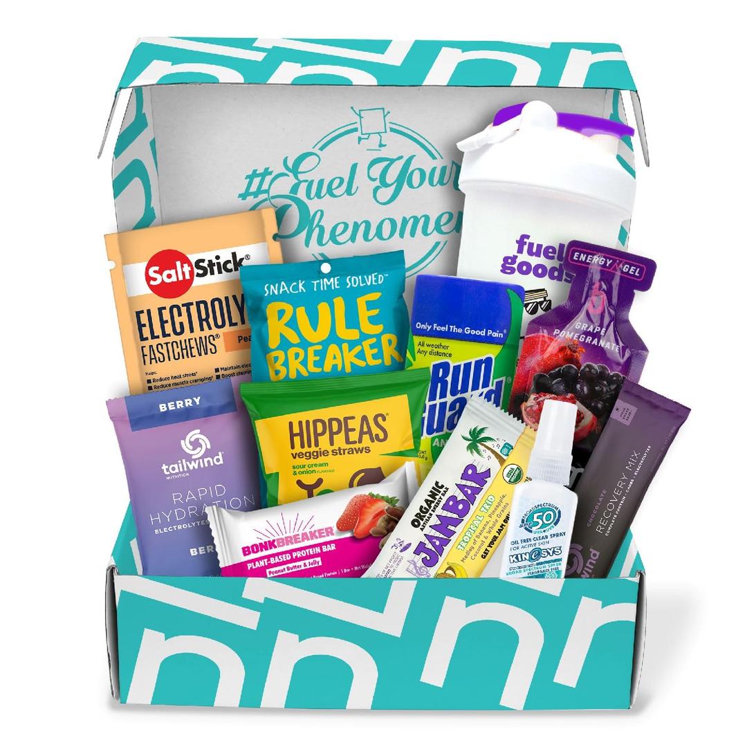 The Runner Box by Fuel Goods, Gift Box for Runners (11-12 Items), Running Accessories, Energy Bars & Nutritional Snacks, Runner Birthday Gift, Subscription Box, Unique Gifts