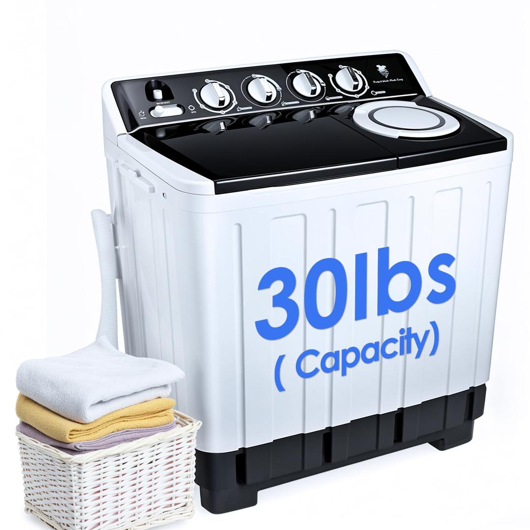 Portable Washing Machine, Twin Tub 30 Lbs Capacity Mini Small Washer and Dryer Combo 2 In 1 Washer (18 Lbs) & Spinner (12 Lbs), Compact Laundry Washer Machine for Apartments, Dorms, RV, Camping