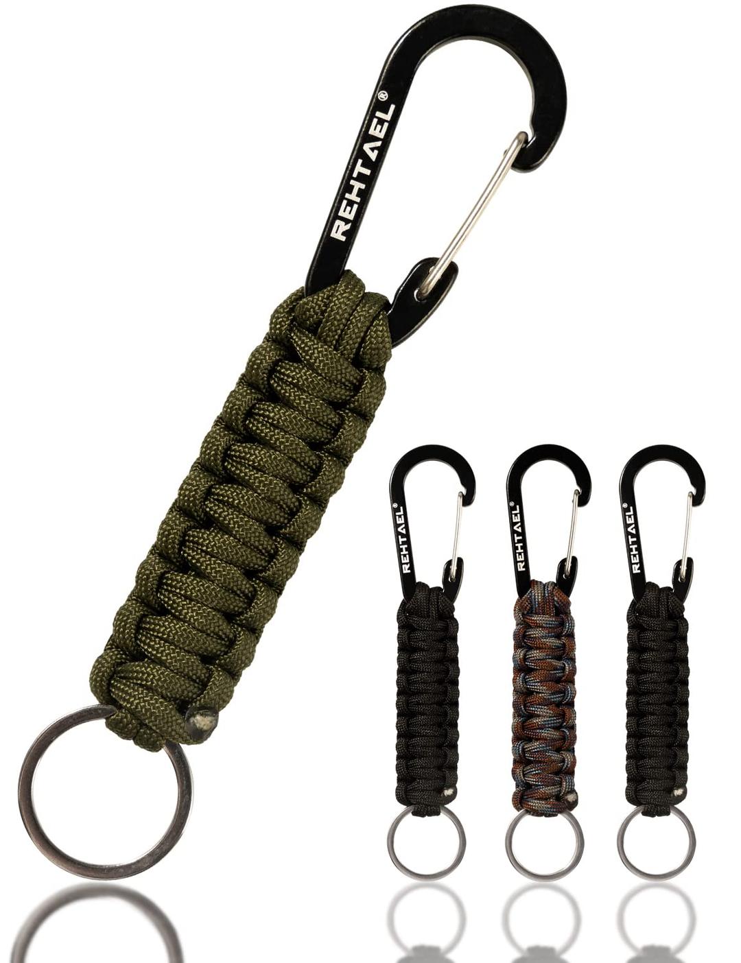 Paracord Keychain with Carabiner- Military Braided Paracord Carabiner Keychain Clip with Strap for Keys/Men/Women