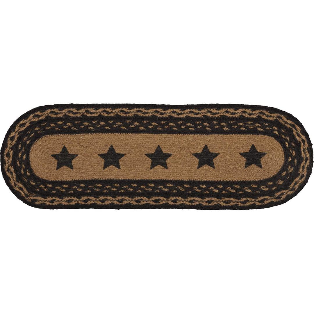 VHC BrandsFarmhouse Primitive Jute Black Textured Table Runner Stencil Stars 8"x24"