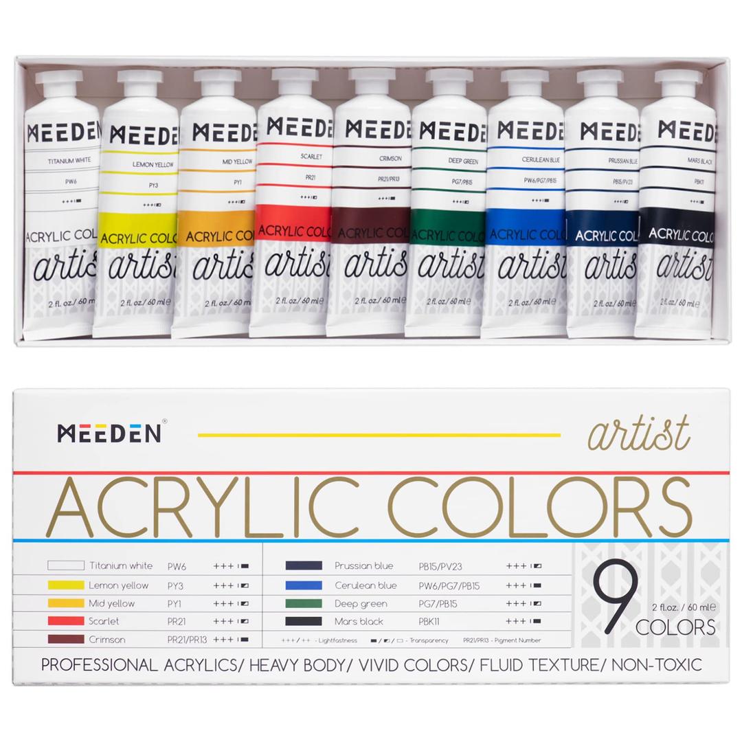 MEEDEN Artist Acrylic Paint Set - 60ml/ 2oz*9 Heavy Body Acrylic Paint Tubes - Art Supplies for Canvas Painting