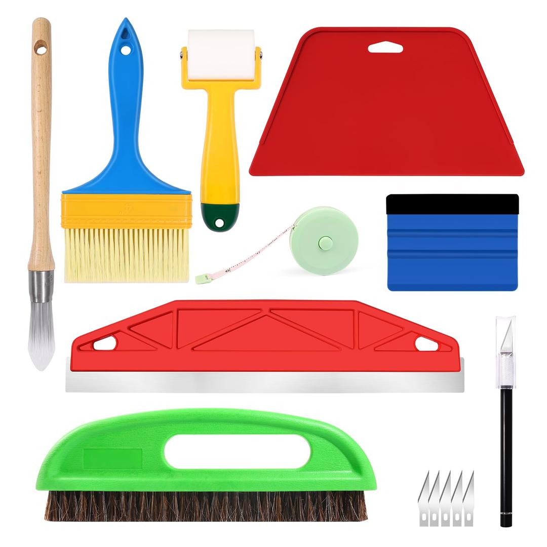 AHIJOY Wallpaper Smoothing Tools Kit with Squeegee Smoother,Seam Roller,Wallpaper Brush for Wallpaper Hanging Contact Paper Vinyl Application Wallpaper Paste