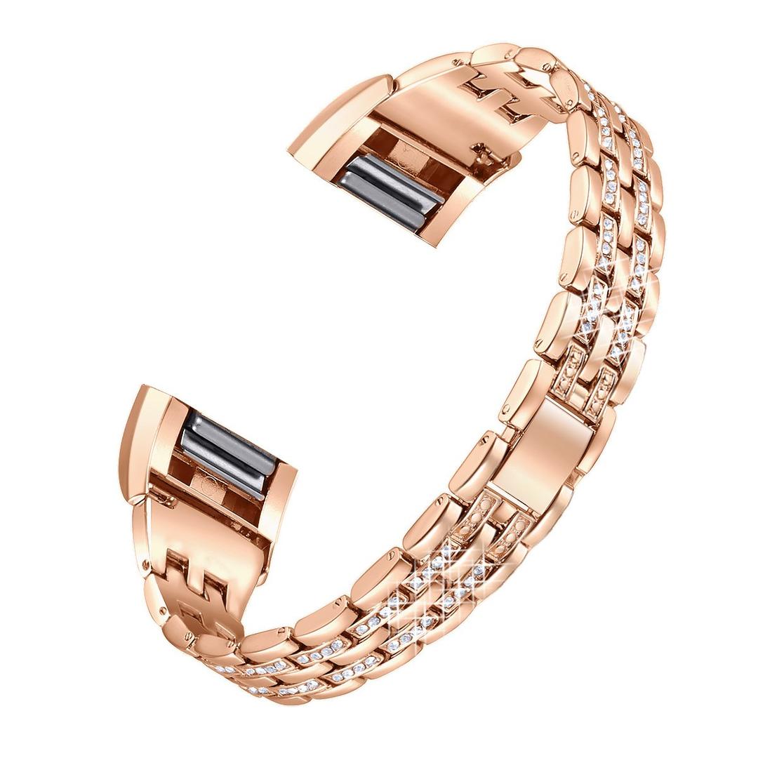 bayite Bands Compatible Fitbit Charge 2, Replacement Metal Bracelet Adjustable Fitbit Charge 2 Bands Rose Gold with Rhinestone