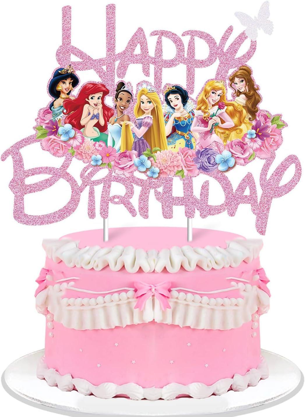 Princess Cake Toppers For Girls, Pink Glitter Princess Cake Decorations Castle Party Decorations Theme Birthday Party Suppliers For Girls Princess Birthday Cake Decorations(Doubled-Sided) (Light Pink)