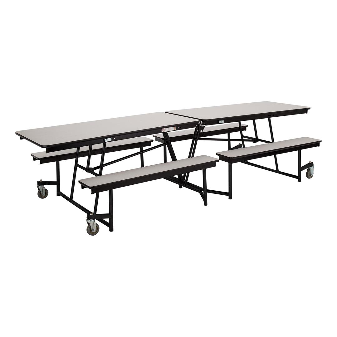 Learniture Mobile Bench Cafeteria Table for Schools and Lunch Rooms, Heavy-Duty Rolling Cafeteria Table with Benches and Casters, Gray/Black