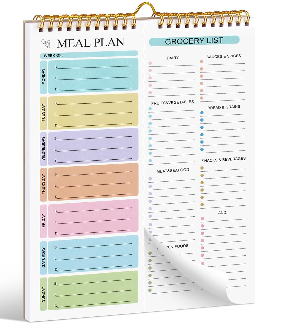 Joyberg Weekly Meal Planner Notebook 8.5x11”, 50 Sheets Weekly Meal Planner Magnetic, Double Helix Meal Planner and Grocery List, Wall-Mountable Menu Planner for Fridge Notepad for Daily & Weekly Plan