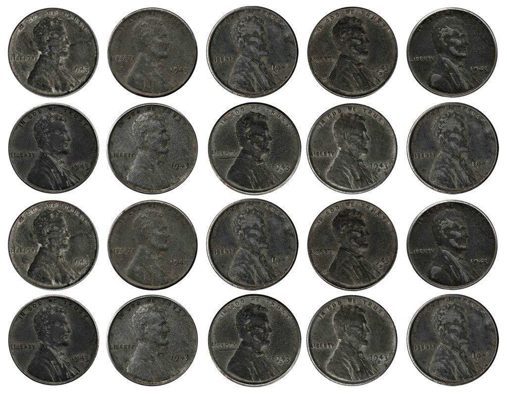 Rare WWII World War Steel Penny Old Coin Collection (20-Coin Lot) Collectible Condition Good